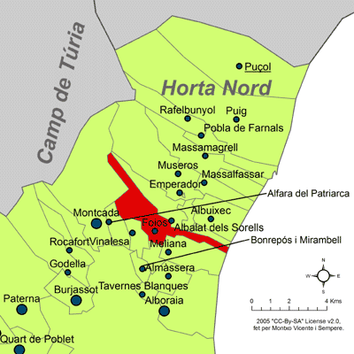 Archivo:Localització de Foios respecte de l'Horta Nord.png