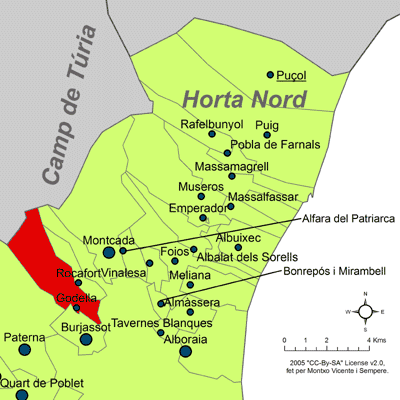 Archivo:Localització de Godella respecte de l'Horta Nord.png