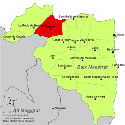Archivo:Localització de Rossell respecte del Baix Maestrat.png