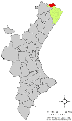 Archivo:Localització de la Pobla de Benifassà respecte del País Valencià.png