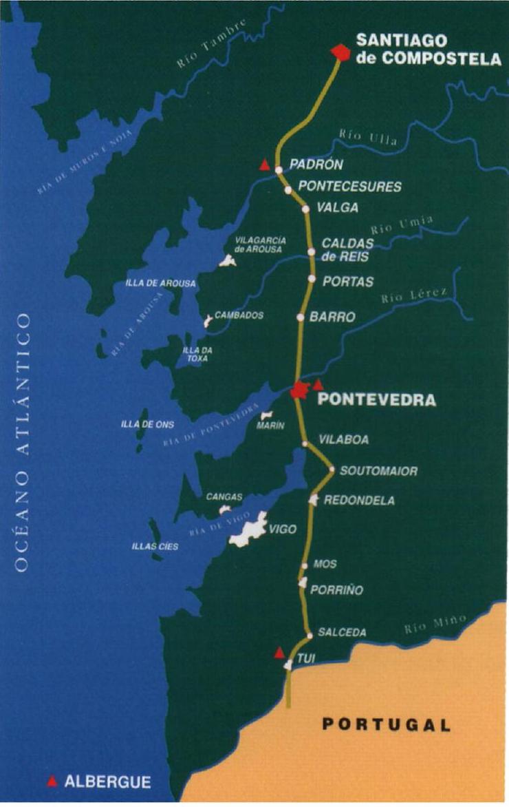 Mapa del Camino Portugués a Santiago