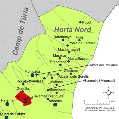 Archivo:Localització de Burjassot respecte de l'Horta Nord.png