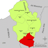 Localización de Alcora respecto a la comarca del Alcalatén