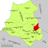 Localización de Argelita respecto a la comarca del Alto Mijares