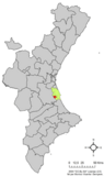 Localización de Corbera en la Comunidad Valenciana