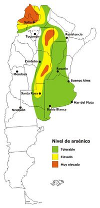 Niveles aproximados de arsénico en Argentina, según el SPAR.
