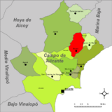 Localización de Busot respecto a la comarca del Campo de Alicante