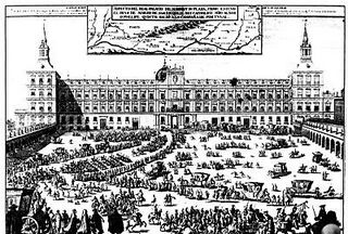 Imagen 8. Dibujo de Filippo Pallota, donde se puede apreciar la fachada principal del Alcázar de Madrid en 1704, treinta años antes del incendio que lo destruyó.