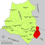 Localización de Fanzara respecto a la comarca del Alto Mijares