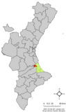 Localización de Simat de Valldigna respecto a la Comunidad Valenciana