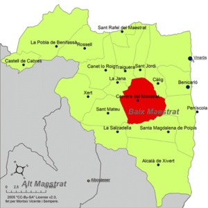Localització de Cervera del Maestrat respecte del Baix Maestrat.png