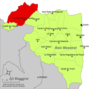 Localització de la Pobla de Benifassà respecte del Baix Maestrat.png