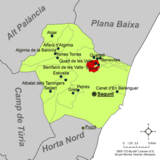 Localización de Benifairó de les Valls respecto a la comarca del Campoo de Morvedre