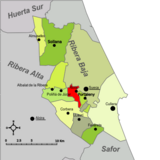 Localización de Riola respecto a la comarca de la Ribera Baja