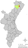 Localización de Tírig respecto al País Valenciano