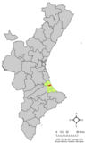 Localización de Xeresa respecto a la Comunidad Valenciana