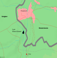 Mapa con la ubicación de la Fortaleza Eben-Emael