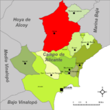 Localización de Jijona respecto a la comarca del Campo de Alicante