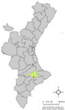 Localización de Benilloba respecto a la Comunidad Valenciana