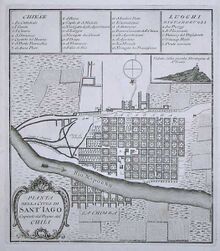 Plano de la ciudad de Santiago, capital de Chile, en 1777.