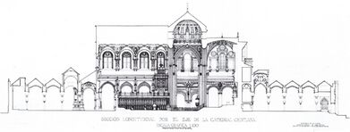 Sección transversal de la Catedral Renacentista. A la izquierda las naves de la Ampliación de Abderramán II; a la derecha las de la ampliación de Almanzor.