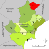 Localización de Torremanzanas respecto a la comarca del Campo de Alicante