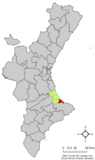 Localización de Oliva respecto a la Comunidad Valenciana
