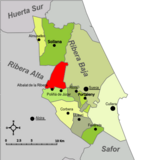Localización de Albalat de la Ribera respecto a la Ribera Baja