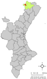 Localización de Todolella respecto a la Comunidad Valenciana.