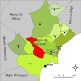 Localización de San Vicente del Raspeig respecto a la comarca del Campo de Alicante o Alacantí