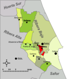Localización de Fortaleny respecto a la comarca de la Ribera Baja