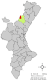 Localización de Cortes de Arenoso respecto al País Valenciano
