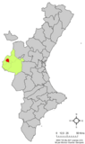 Localización de Fuenterrobles respecto al País Valenciano
