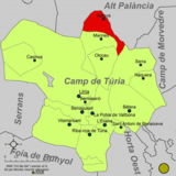 Localización de Gátova respecto a la comarca del Campo de Turia