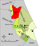 Localización de Sollana respecto a la comarca de la Ribera Baja
