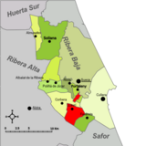 Localización de Llaurí respecto a la comarca de la Ribera Baja