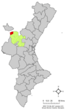 Localización de Aras de los Olmos respecto al País Valenciano