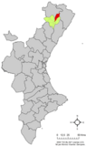 Localización de Catí en el País Valenciano