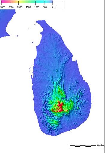 Mapa topográfico de Sri Lanka.