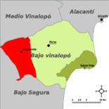 Localización de Crevillente respecto a la comarca del Bajo Vinalopó