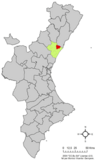 Localización de Villarreal respecto a la Comunidad Valenciana