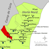 Localización de Godella respecto a la comarca de la Huerta Norte