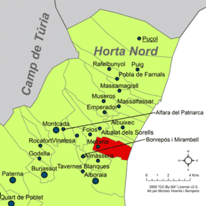 Localització de Meliana respecte de l'Horta Nord.png
