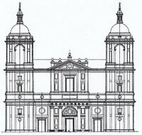 Proyecto de Juan de Herrera para la fachada de la catedral de Valladolid, según Chueca Goitia.
