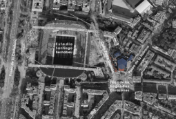 Fig.1:Vista satélite de la ubicación del la iglesia y elementos de la ciudad destacables en sus alrededores[1]