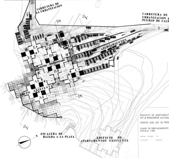 04. Plano de la planta baja del bloque de la Muralla Roja (II fase, 1970); el edificio existente es Xanadú