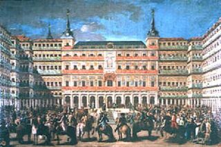 Ornato de Plaza Mayor con motivo de la entrada de Carlos III en Madrid, por Lorenzo Quirós en 1760.