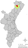 Localización de Ares del Maestre respecto al País Valenciano
