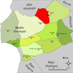 Localización de Elda respecto a la comarca del Vinalopó Medio