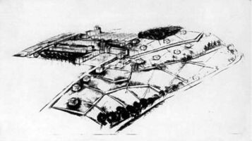 Figura 16. Representación en perspectiva de la Colonia Bauhaus en el paraje “Am Horn” de 1922. Mostrada en la Exposición Internacional de Arquitectura de 1923.